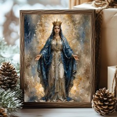 Queen Virgin Mary Print Christian Religious Blessed Mother Wall Art Poster