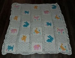 Crocheted Baby Afghan with Scalloped Edges – 46″ x 43″ – Nursery Throw