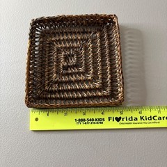Small Square Woven Wicker Basket Tray Brown Black Spiral Trinket Dish 5×5 Boho