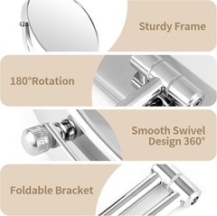 Wall Mounted Mirror Swing Arm Double Sided 360° Swivel Bathroom Shaving Mirror