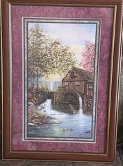 VTG Sambataro Water Fall Water Wheel Mill Set Home Interiors Floral Framed Print