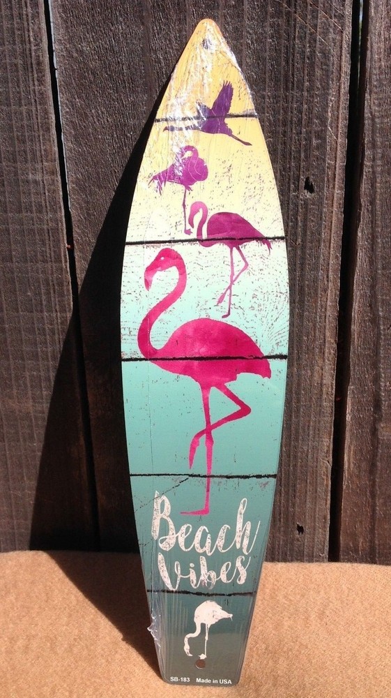 Beach Vibes Flamingo Mini Novelty Beach Surf Board Sign 17″ x 4.5″