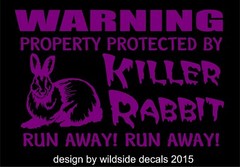 Funny Killer Rabbit Decal Warning Run Away Monty Python vinyl car sticker