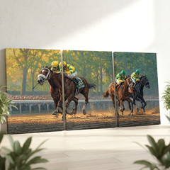 3 Pieces Dynamic Horse Racing Large Wall Art Set for Living Room Set Of 3