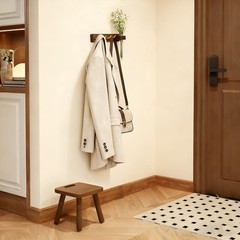 Solid Wood Wall Mount Key Holder Planter Tube 4 Brass Hooks Rack Organizer