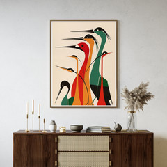 Mid Century Modern Birds Poster – Retro Minimalist Art Print Wall Art Decor Gift