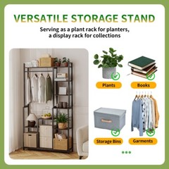 Large Plant Stand Display Rack Stand Bookshelf Storage Shelves with Hanging Rod
