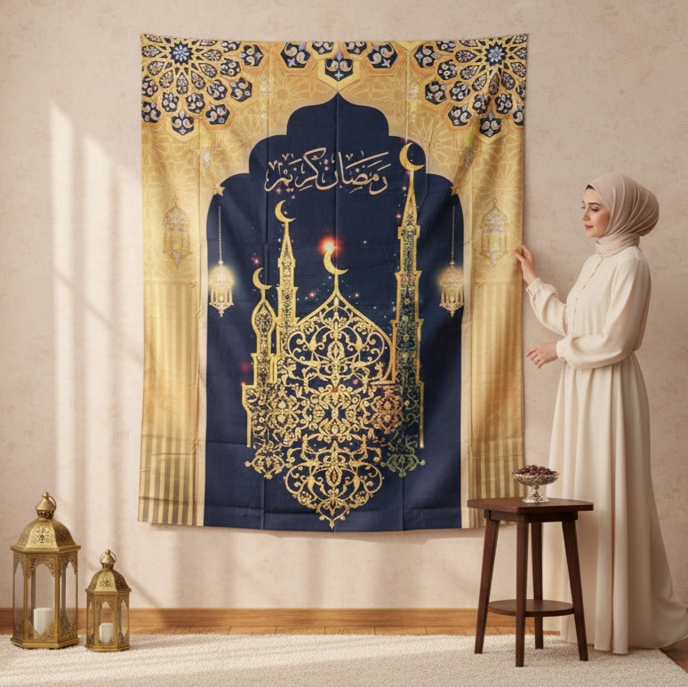 Ramadan Tapestry Eid Mubarak Tapestry Wall Art Decor for Any Room 80″ x 60″