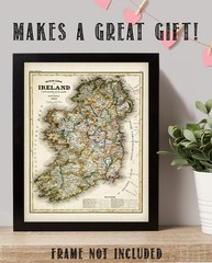 1844 Map of Ireland Vintage Poster 11×14, Antique Irish Counties Wall Art
