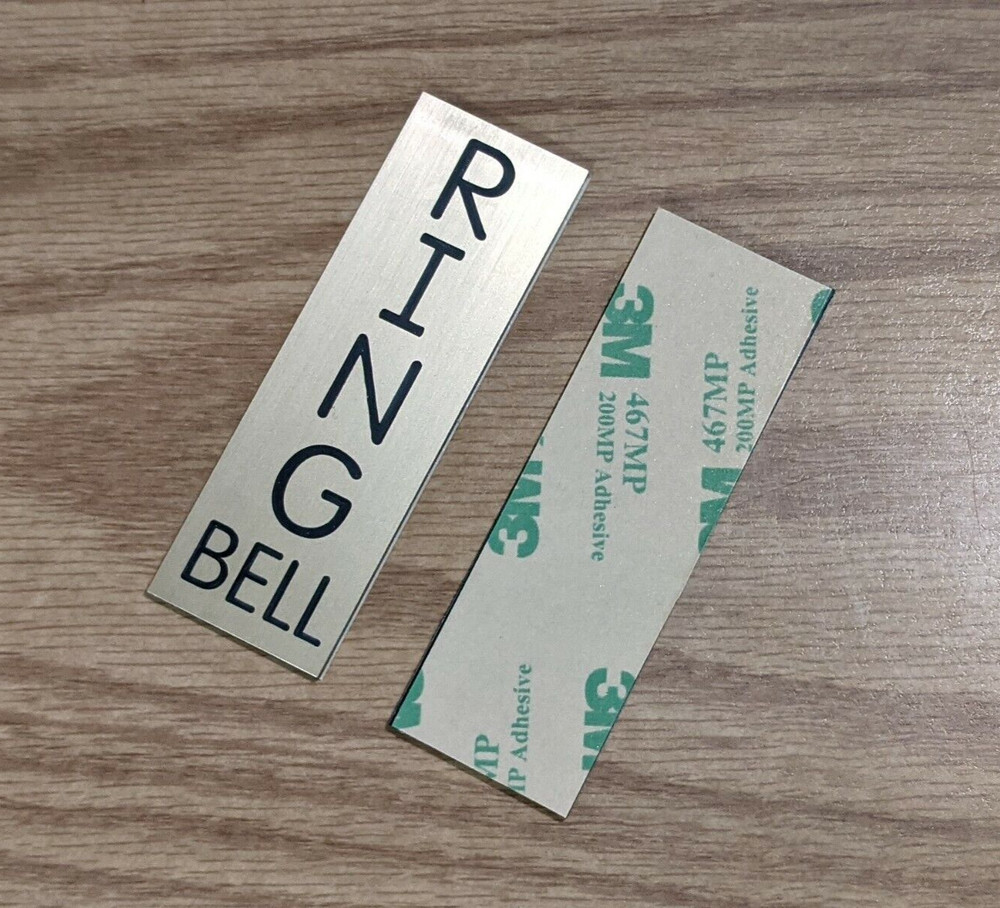 Engraved 3×1 Vertical RING BELL Gold Doorbell Sign Plaque Plate Tag w/ Adhesive