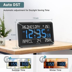 Digital Clock Large Display Date Day Temperature Alarm USB Power Dimmable