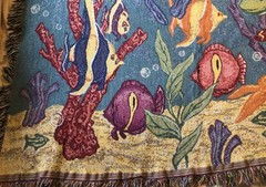 Vintage Underwater Ocean 48×60” Colorful Fish Seahorse Octopus Tapestry Blanket