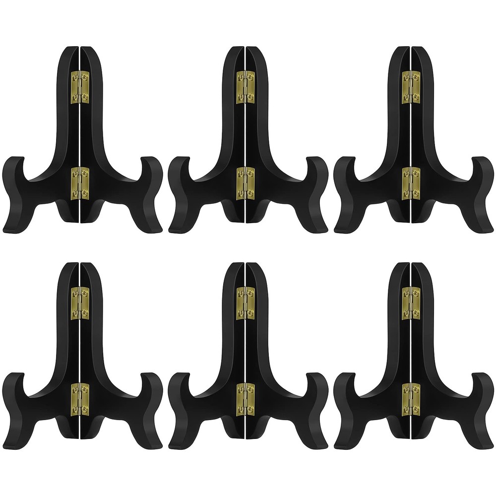 Petutu 6 Pack 4 Inch Wooden Display Stand Plate Easels 4Inch-6Pack, Black