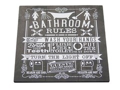 Bathroom Rules Funny Toilet Sign Shelf Sitter Wall Art Door Decor Print 5″ x 5″