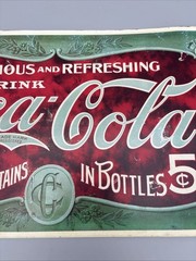 Vintage Metal Coca Cola Sign Faux Antique 5 Cents 16 in x 9 in