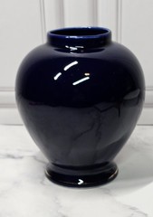 Vintage Japanese Cobalt Blue Vase With Peacock & Floral Design 6 Inches High