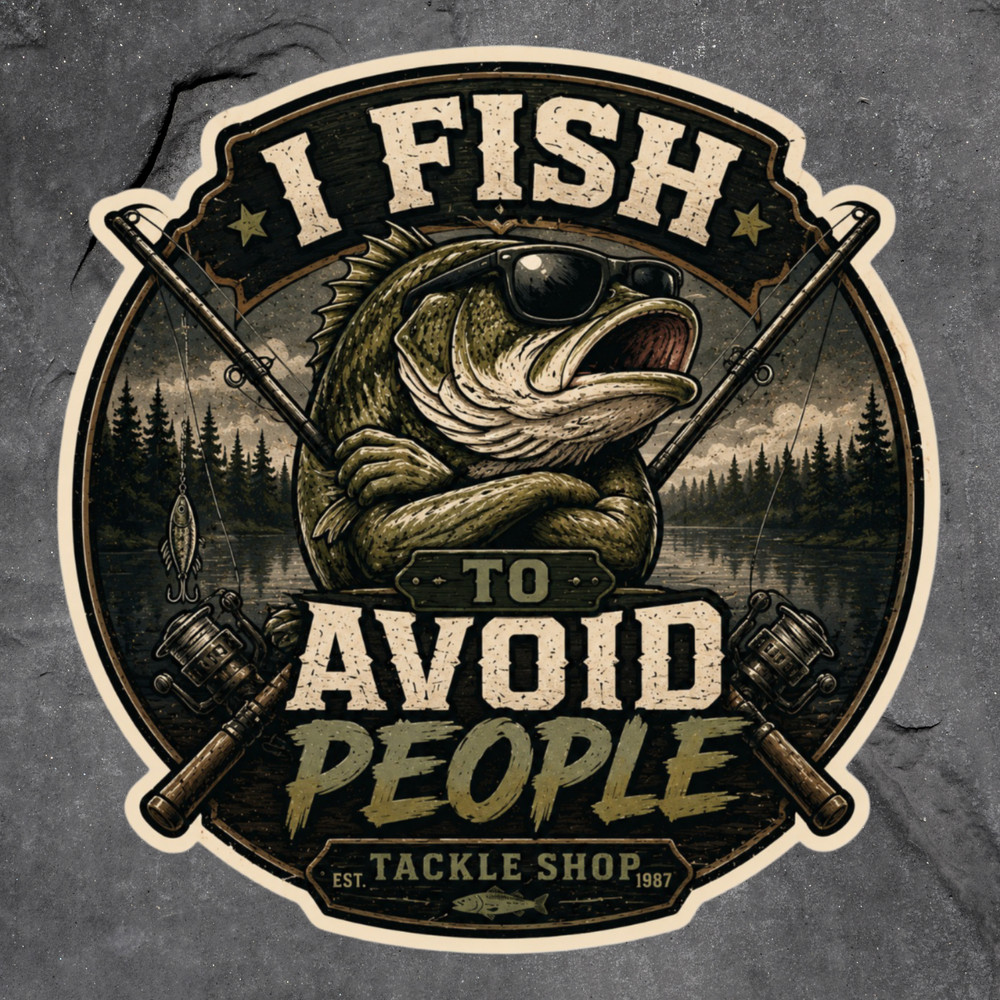 Fishing Sticker Vinyl Decal I Fish To Avoid People Funny Bass Angler