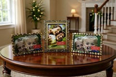 Set of 3 Vintage Style Ornate Bejeweled & Filigree Tabletop Picture Frames