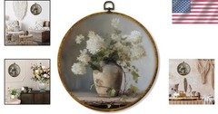 Elegant Vintage Floral Canvas Print – 10″ Circular Wall Art for Modern Spaces