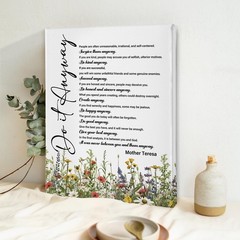 Inspirational Motivational Wall Art Decor – Do It Anyway Mother Teresa Quotes