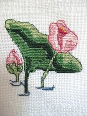 Completed Cross Stitch Water Garden Flowers on Ivory Udine Afghan Blanket 42×56