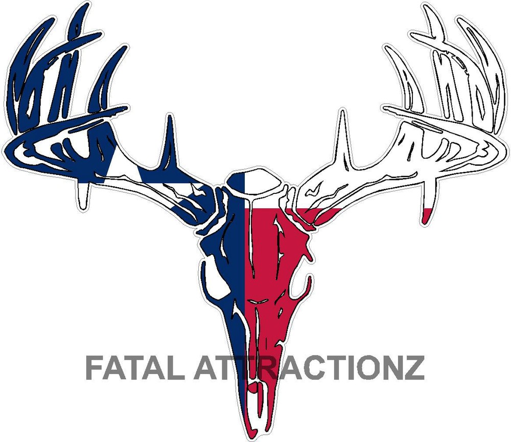 Texas Flag Deer Skull S4 Vinyl Sticker Decal Hunting Buck whitetail bow state