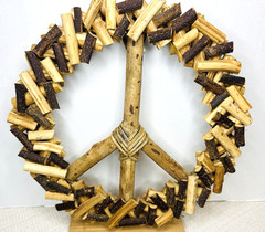 NWT Round PEACE SIGN 16″ Wreath Wall Art HandMade Wood Hanging Home Decor ZigZag
