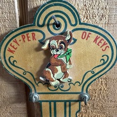 Vintage Key-Per of Keys Wooden Key Shaped Wall Key Hook-Dog puppy Kitsch