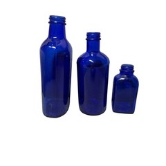 Set of 3 Cobalt Blue Glass Bottles Vintage Apothecary Vials Small Medium Large