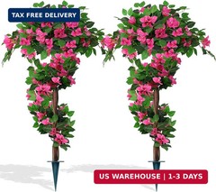 2Pack 4FT Artificial Bougainvillea Topiary Trees for Outdoor, Fake Silk Flowers