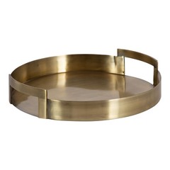 Kate and Laurel Myo Transitional Metal Round Tray; 15 x 15; Brass; Modern Gla…