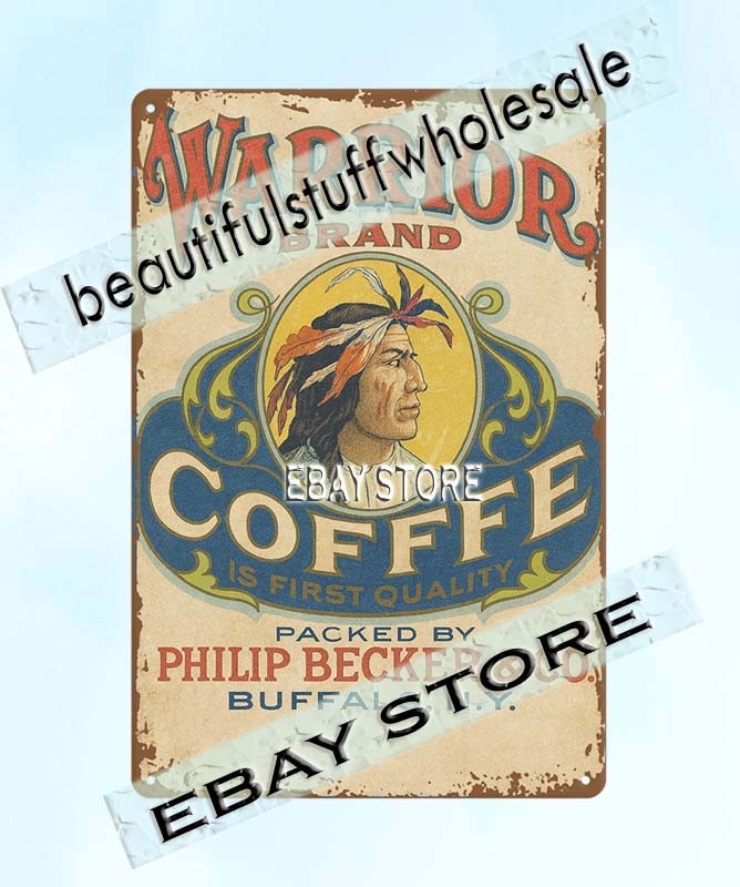 warrior coffee native American Indian tin sign