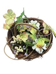Handmade Twig Basket with Artificial Flowers and Berries – Decorative Floral egg
