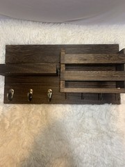 Wood Wall Mounted Key & Mail Rack Combo with Hooks, 2 Compartments, 10x8x10 in