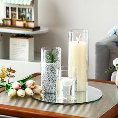 6 Sets 3.4» x 4.7″, 7″, 9.8″ Round Glass Mirror Trays Glass Cylinder Vases W…