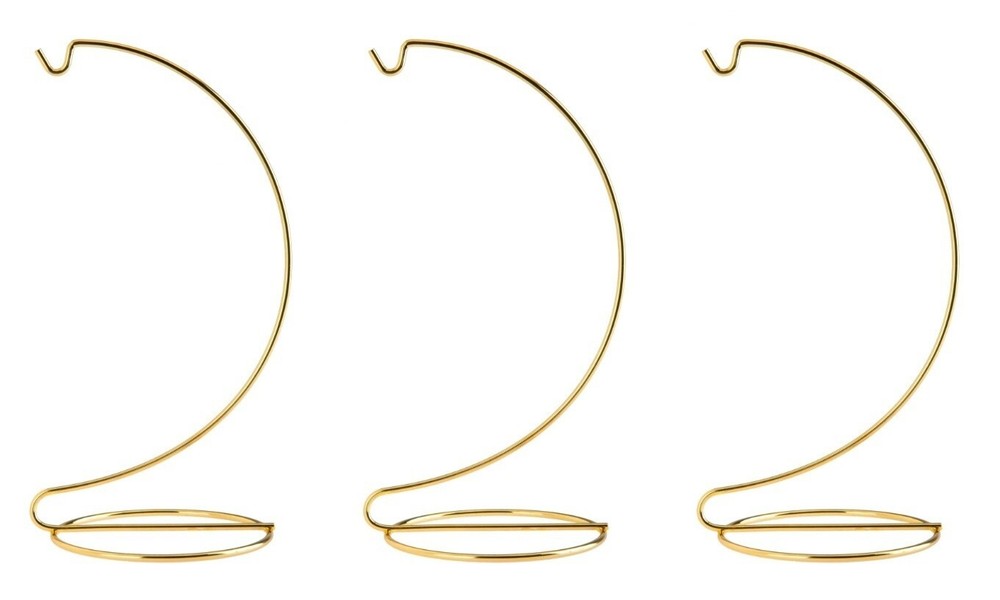 8 Inch Tall Bright Gold Ornament Display Stand Wire Hanger Holders, Pack of 3
