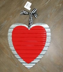 Valentines Day Galvanized Rustic Metal Sign Double Heart Gingham Bow 11.8”x11.8”