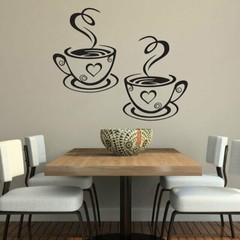Dual Coffee Cup Pattern Sticker Wall Decals Home Art Decor