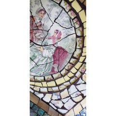 Mosaic Trinket Tray Brown Wood Victorian Pique Assiette Decor Old World European