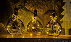 Handmade Winter Holiday Christmas Scenes Decorative (3) Bottles w/Fairy Lights