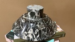 Large Handcrafted Footed Organic Marble Decorative Bowl Carved In Pakistan