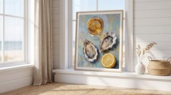 Oysters and Wine Art Poster Oil Painting Impressionist Kitchen Wall Decor Print