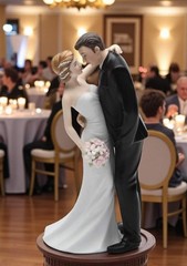 Ceramic Traditional Caucasian Wedding Bride and Groom Couple Figurine, Wedding D