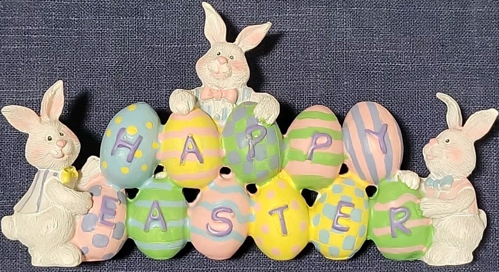Resin Happy Easter Bunny Table Sitter Maker Unknown 8 Inches Wide