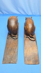 Vintage Wooden Doorstop Hand-Carved Wood Wedge Rat Mouse Animal 8×3 Pair Figural