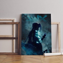 Neon Blue Punk Girl in Smoke Poster, Cyber Tattoo Fantasy Canvas Wall Art