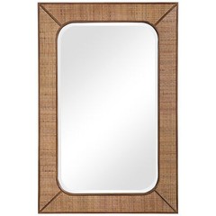 Casual Elegant Woven Rattan Wall Mirror 42 in Wood Basket Weave Tropical Coastal