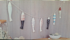 NEW Threshold Hand Painted Stoneware Garland 7 Unique Fish on 5 Ft String Beach