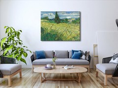 Abstract Large Canvas Wall Art Prints Green Field 1889 by Van Gogh Famous Paints