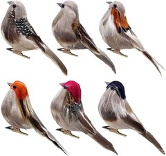 6PCS Decorative Artificial Birds Clip on Realistic Sparrow 4Inch Foam